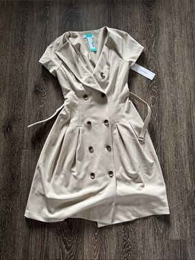 Calvin Klein Cream Double-Breasted Midi Dress